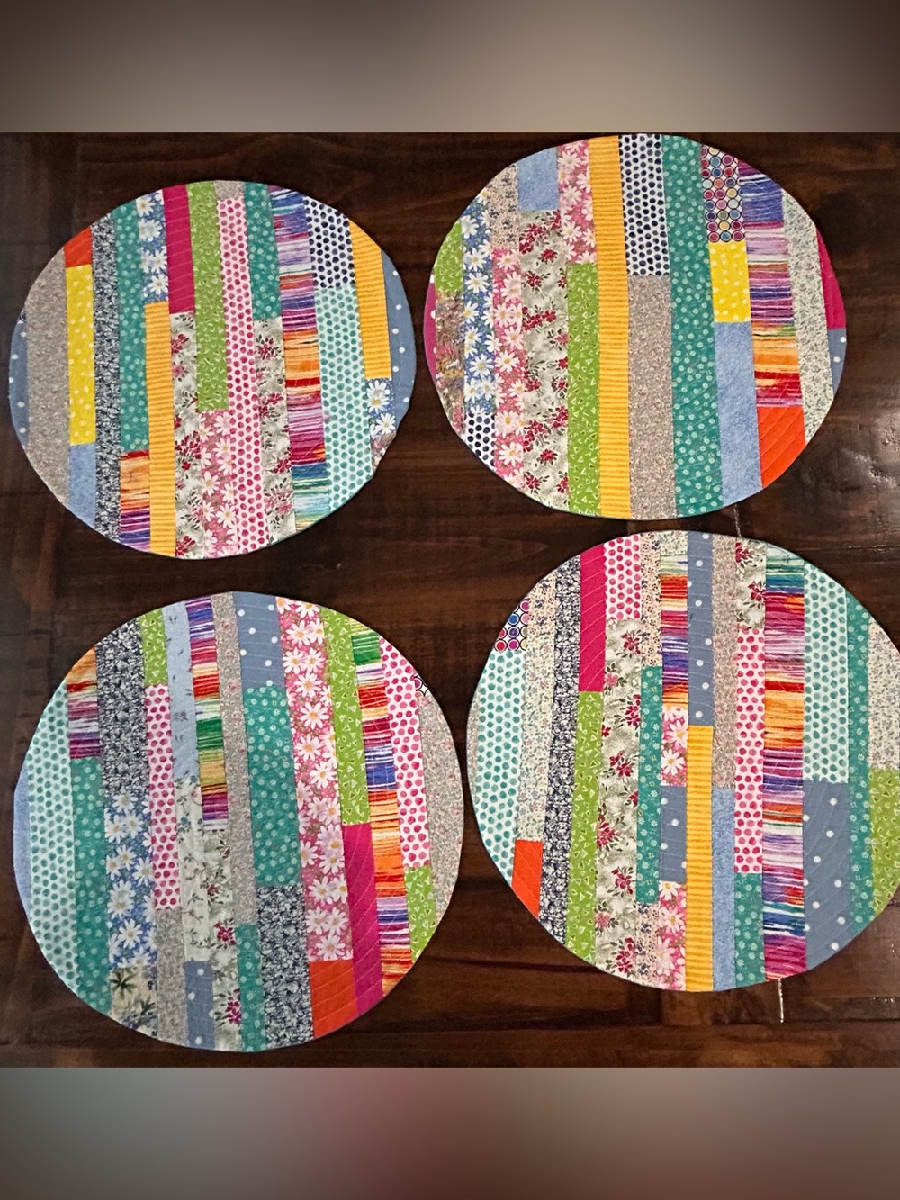 TABLE PLACEMATS  14” Round (SET OF 4) HANDMADE Bright Spring/Summer Colors